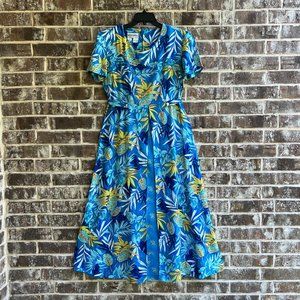 Betsy's Things Vintage Women's Dress Blue Yellow Floral MuuMuu Dress Size 8